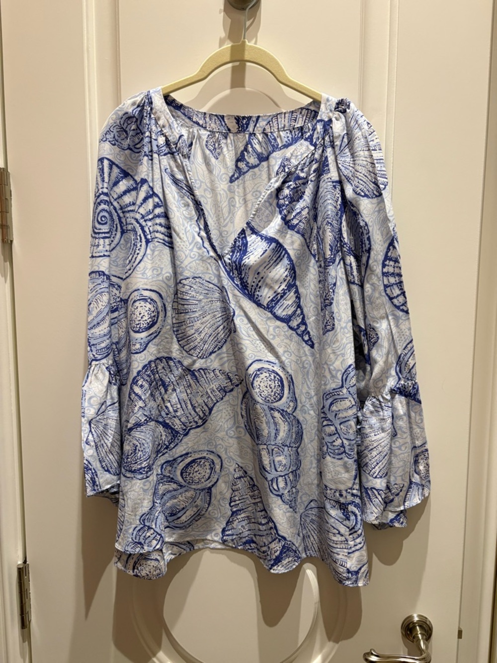 Lilly Pulitzer Blue and White Seashell Print Blouse